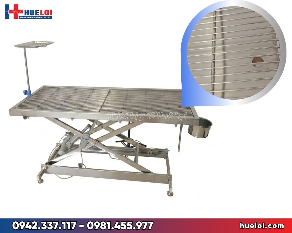 Bàn mổ thú y giá rẻ chân chữ X nâng hạ điện